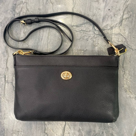 Coach Chaise Pebble Leather Crossbody Bag Black - Picture 1 of 16